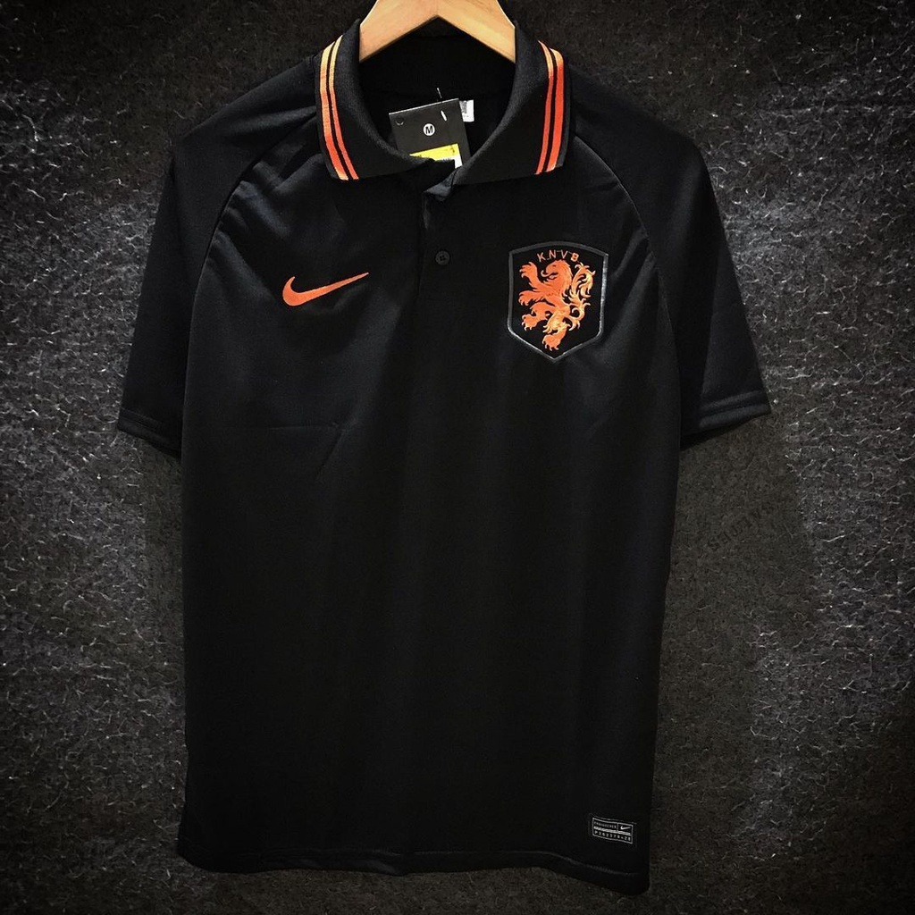 Camisa de time masculino Holanda Gola polo preta