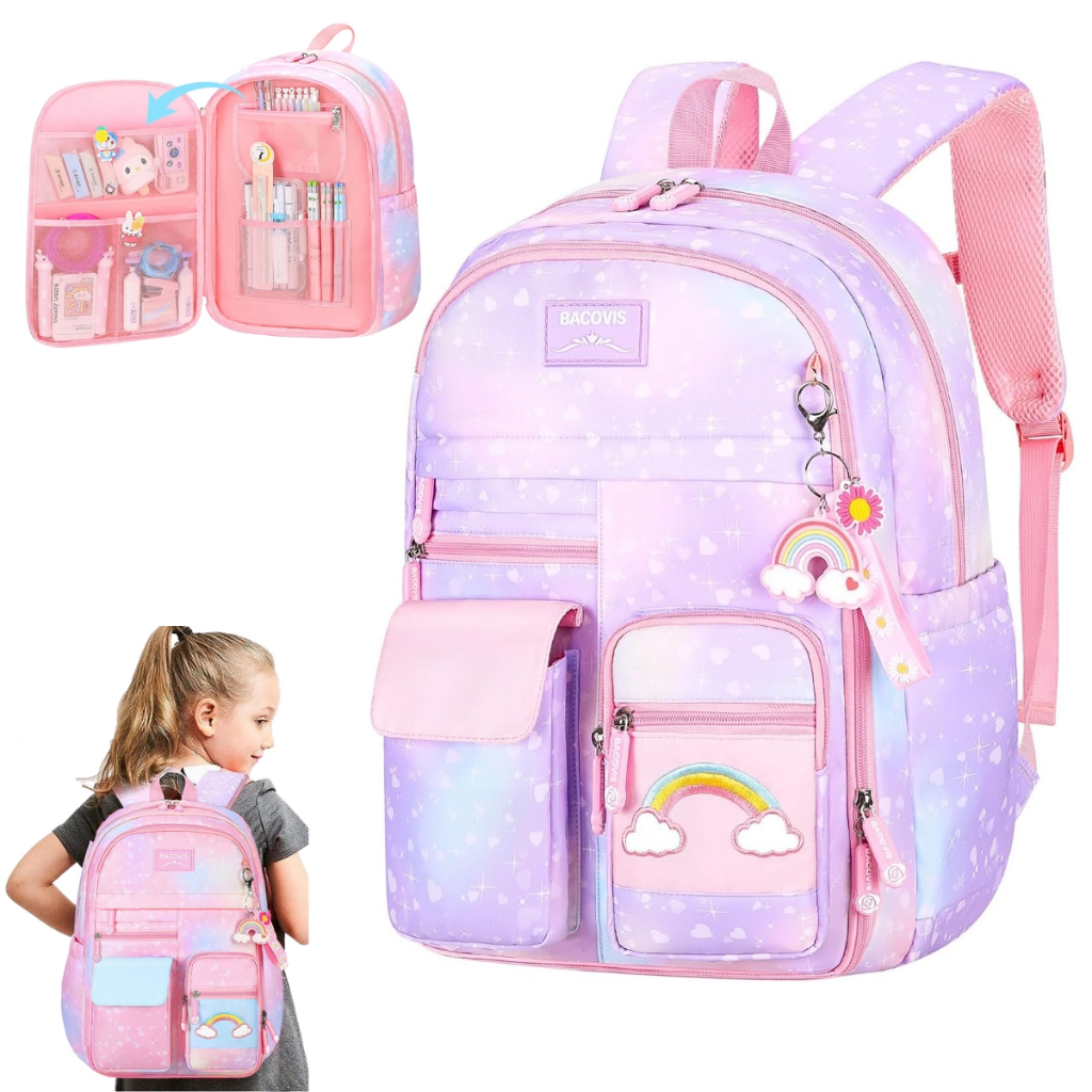 Mochila Escolar Feminina Infantil Juvenil Bolsa Grande Passeio Viajem Menina Abertura 180º lançamento