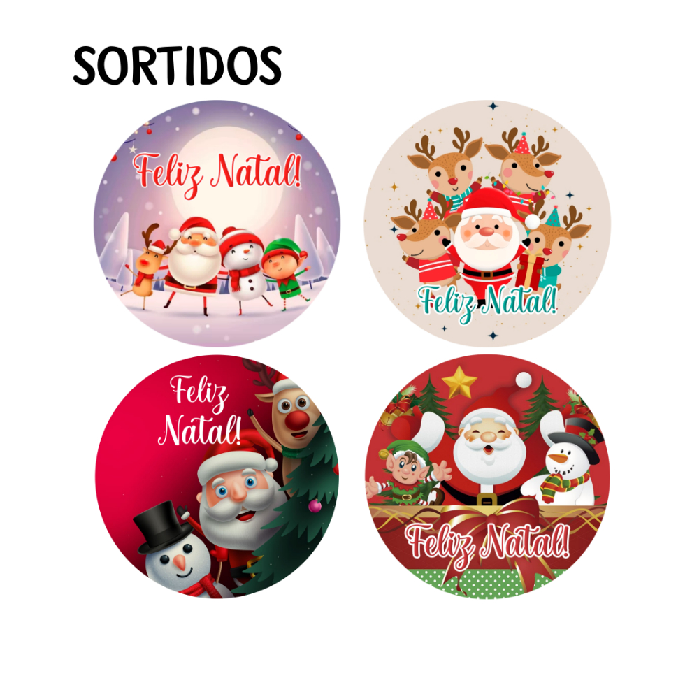 60 Adesivos Feliz Natal 5x5cm Sortidos