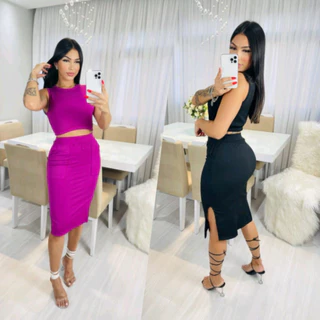 CONJUNTO SAIA MIDI COM BOLSO CROPEED BASICO