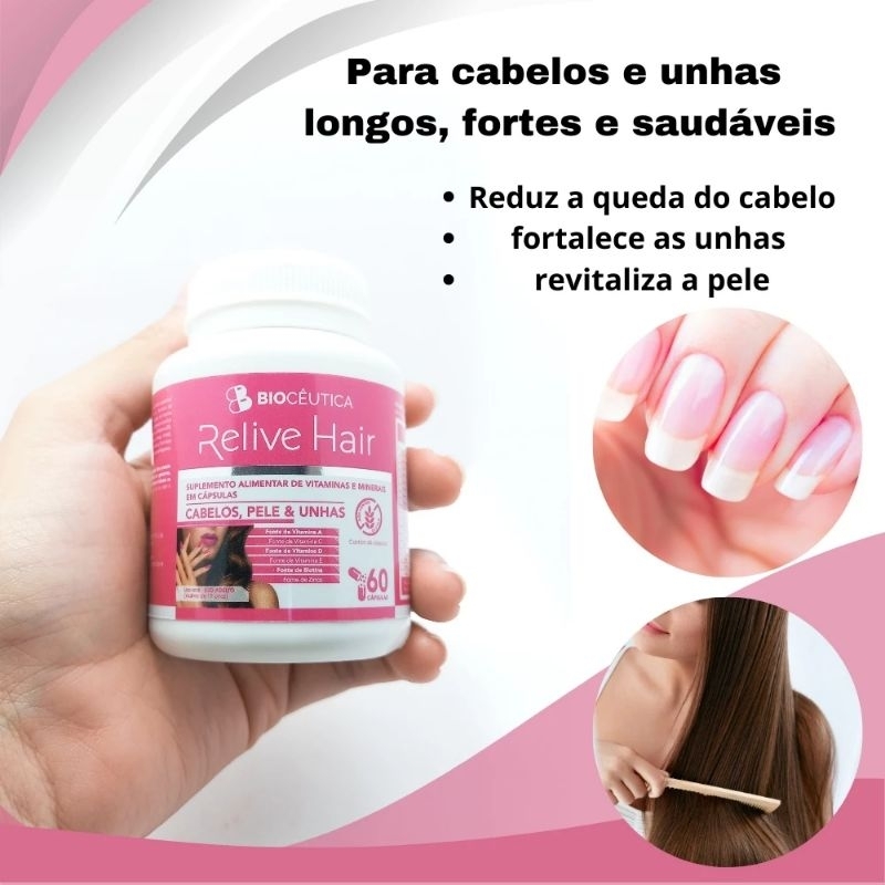 Suplemento em cápsulas para crescer cabelos e unhas - Relive Hair 60 ...