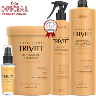 Kit Trivitt Profissional com Fluido para escova, Hidratação 1Kg, Reparador de pontas e Shampoo 1L