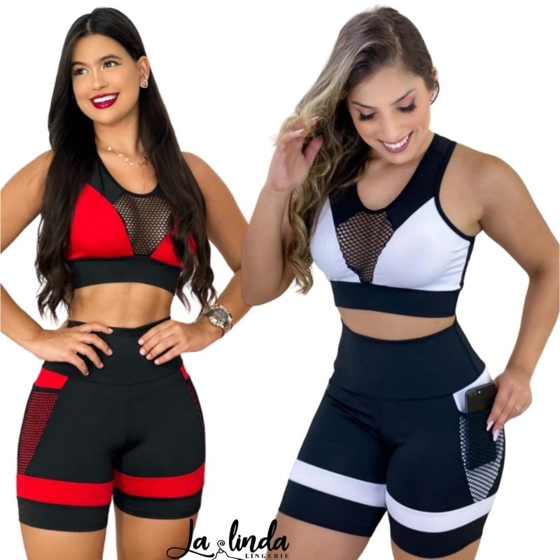 Conjunto Fitness feminino Academia Short+ Top