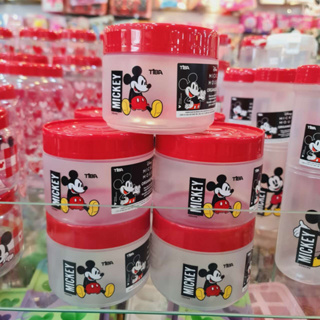 Pote de plastico pp redondo empilhavel toda hora mickey com tampa vermelha 500ml