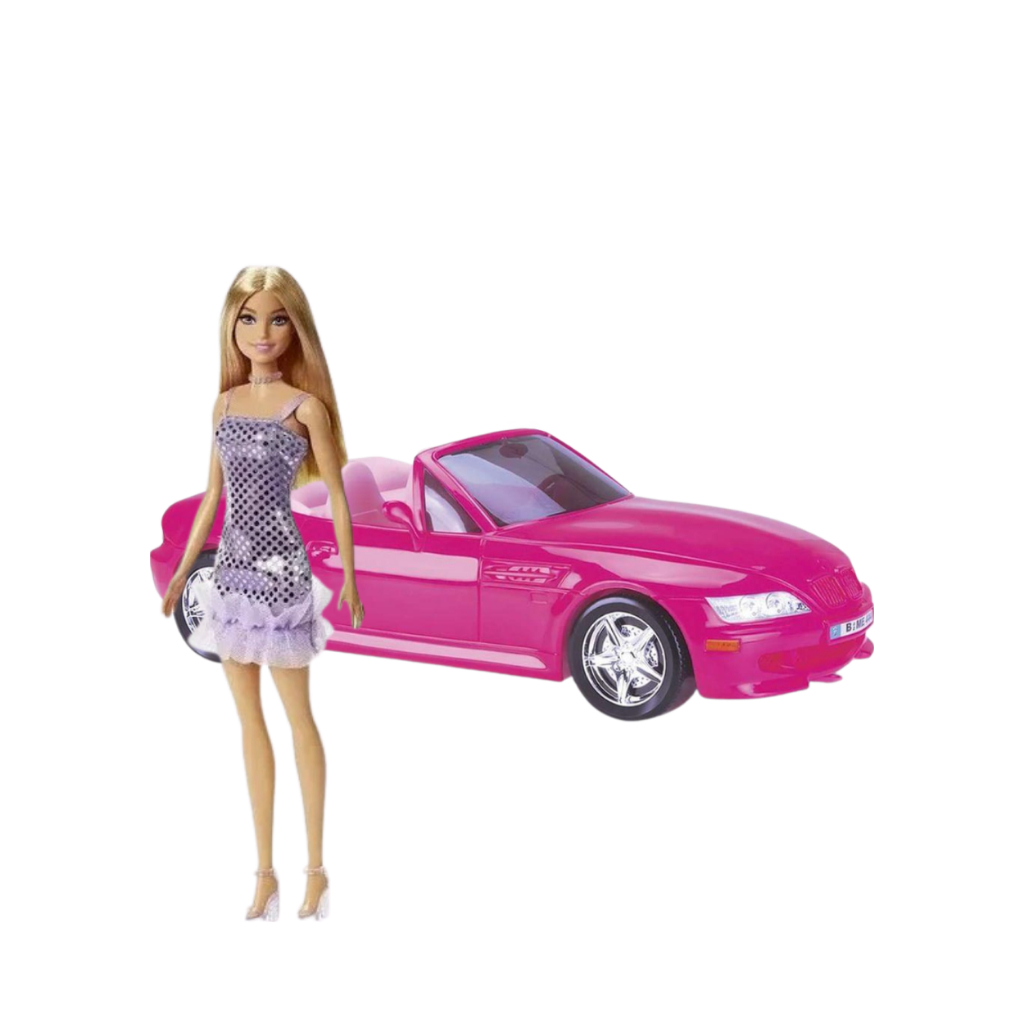 Boneca Barbie com Carro Fiat Rosa - Mattel