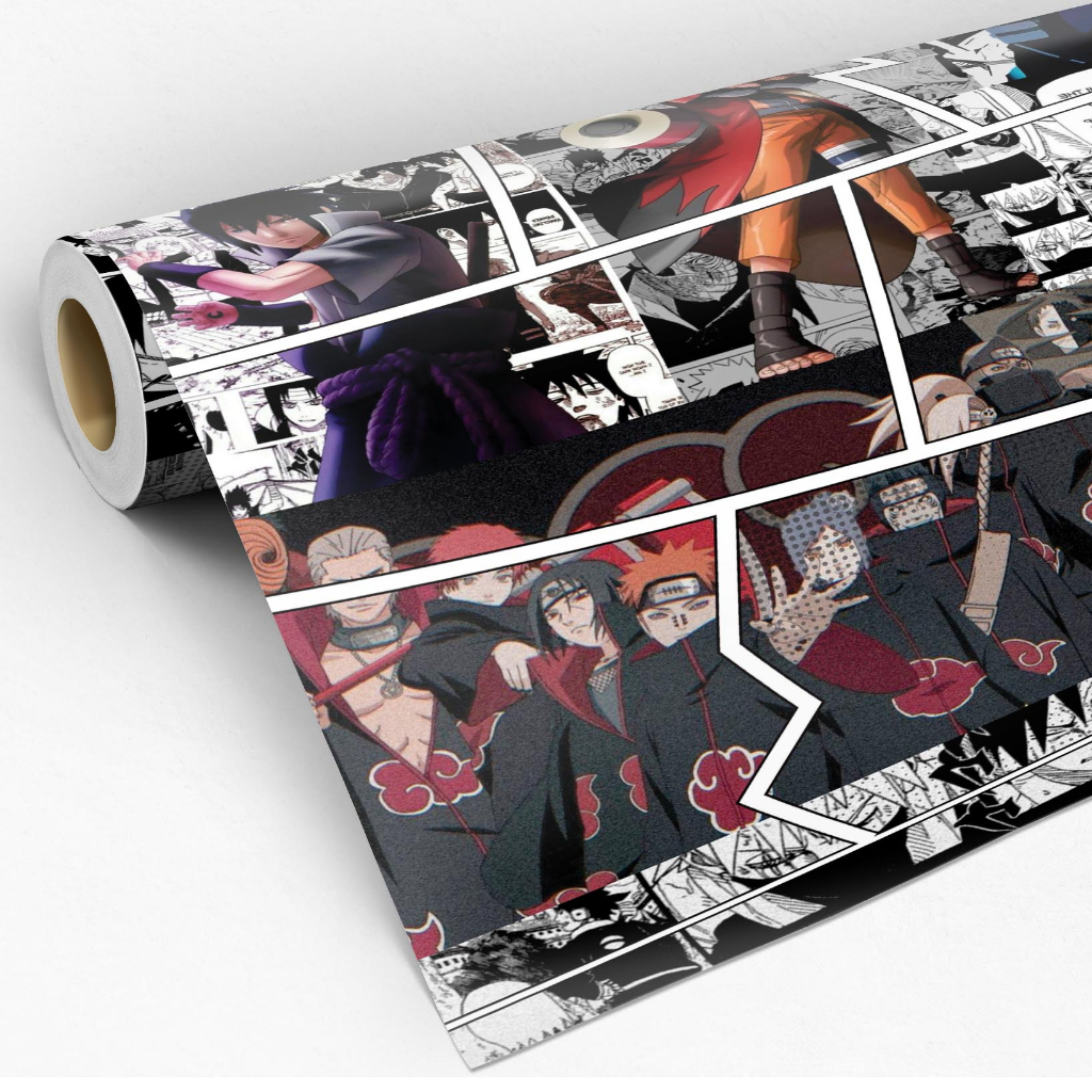 Papel de Parede Adesivo Naruto Sasuke Manga Coloridos Quadrinhos Lavável Para Sala e Quarto Gamer - Pro Decor