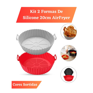 Kit 2 Formas de Silicone 20cm Redonda Listrada AirFryer Cozimento Fritadeira Elétrica Microondas Forno Elétrico Assadeira Cor Sortida