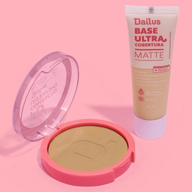 Kit Pele Dailus Base Líquida + Pó Compacto 12 Cores para Você Escolher