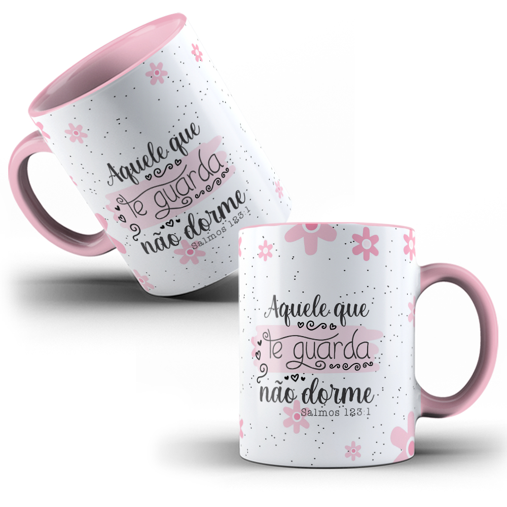 Caneca Porcelana Personalizada Versículo Bíblico Religiosa Aquele que Te Guarda Não Dorme