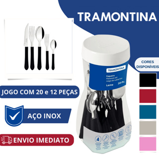 Faqueiro Jogo De Talheres Tramontina Tulum Aço Inox 24 Peças Laranja Kit c/ Garfo  Faca Colher Pote Plástico Multiuso – Minha Loja Pessoal