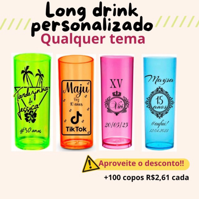 KIT COPOS PERSONALIZADOS QUALQUER TEMA, LOGO, DESENHO ENVIO RÁPIDO