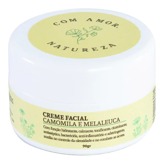 Hidratante Facial de Camomila e Melaleuca, ação calmante na pele e controle de oleosidade