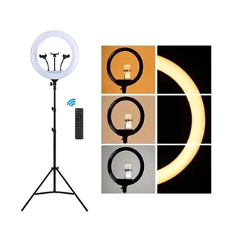 Iluminador Ring Light 14 Polegadas 36 cm Profissional + Tripe 2m e 1 Suporte De Celular - Ring Light com Fonte