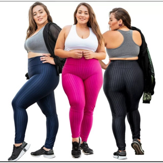 Calça Legging Plus Size Feminina Listras 3D Azul