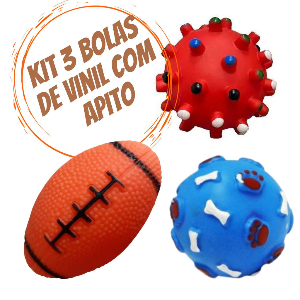 Brinquedo Mordedor De Vinil Com Apito Para Cachorro 3 unidades Bolinha para Cachorro