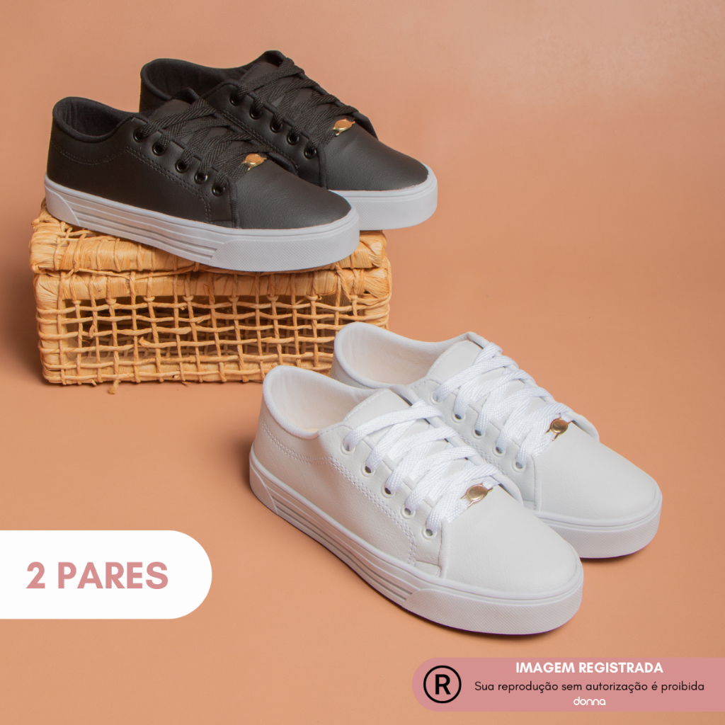 Kit 2 Pares Tênis Feminino Casual Sbelta Conforto - Branco+Rosa