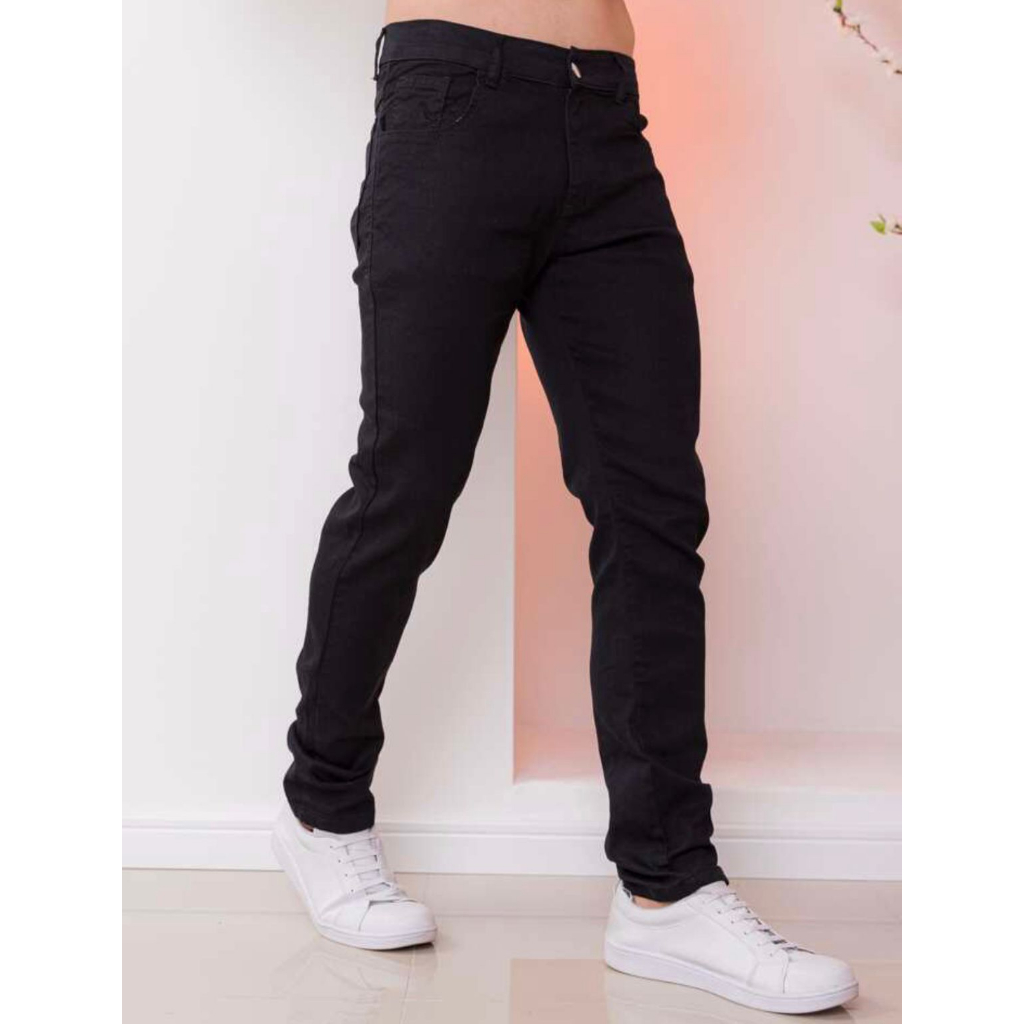 CALÇA JEANS MASCULINA TRADICIONAL BASICA PRETA PREMIUM | Shopee Brasil