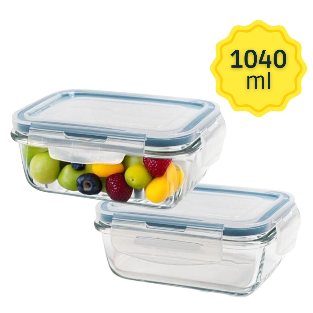 Pote de Vidro Marmita Mantimentos Retangular Tampa Hermética 1040ml Empilhável