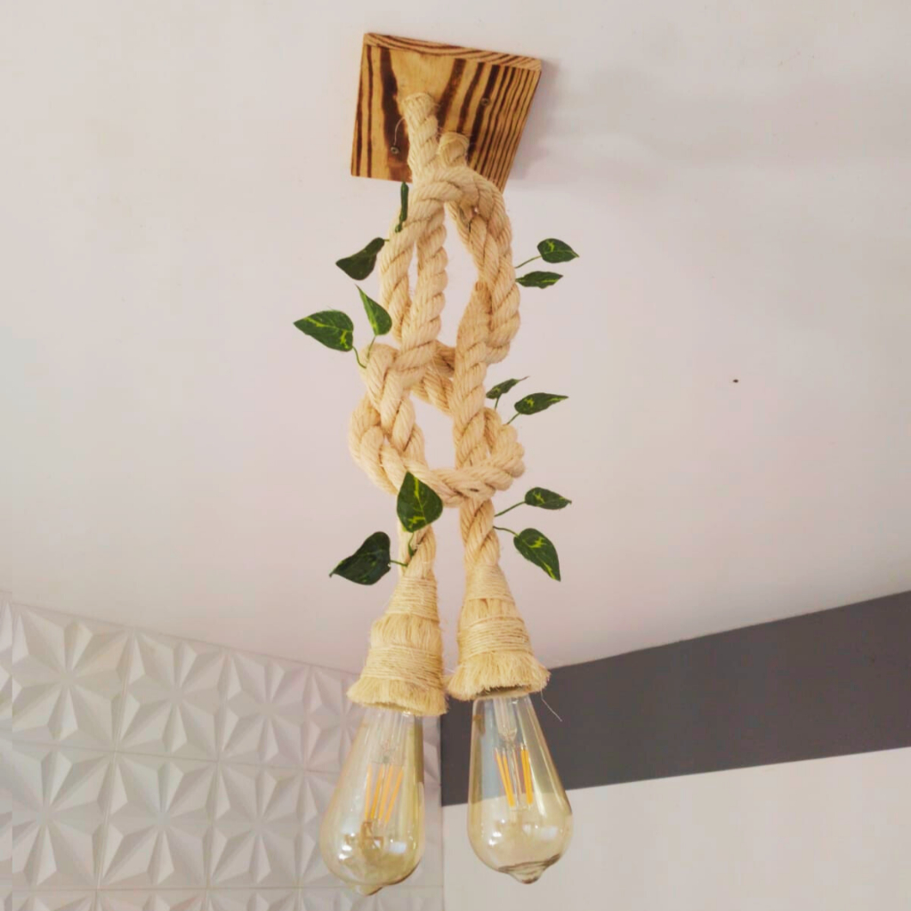 LUSTRE LUMINÁRIA DE TETO PENDENTE CORDA DECORAÇÃO DE SALA COM FOLHAS