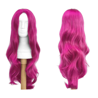 Peruca Sem Franja Rosa Pink Leve Ondulada 75cm Cosplay Wig