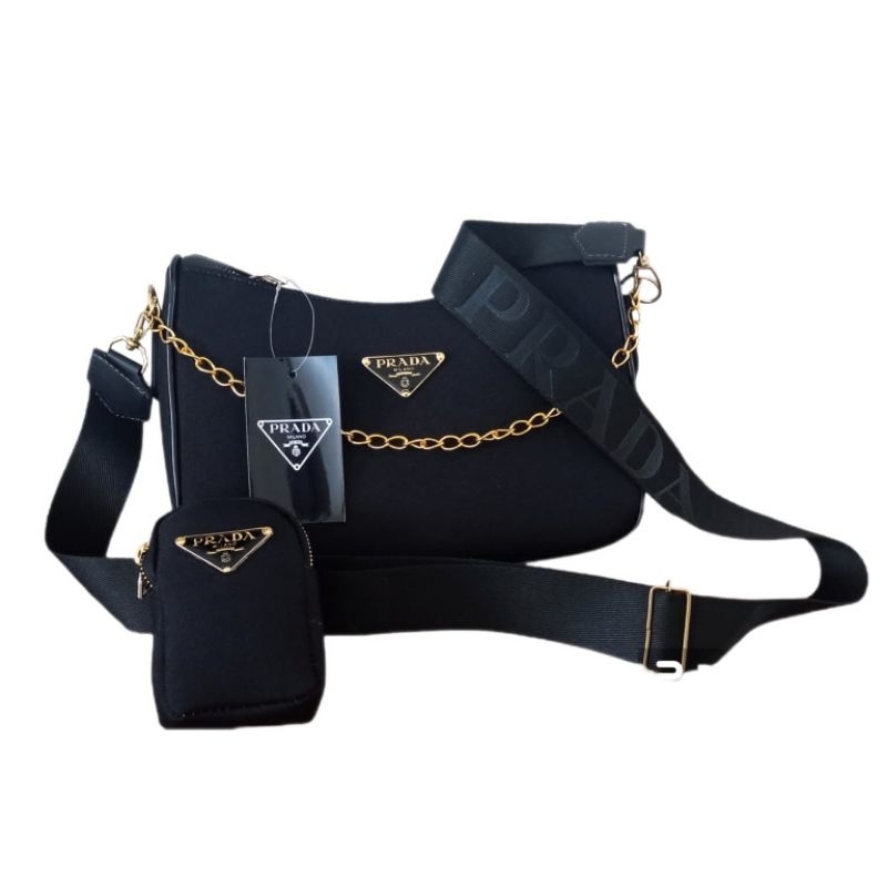 Bolsa feminina mini bag prada corrente e alça transversal bolso