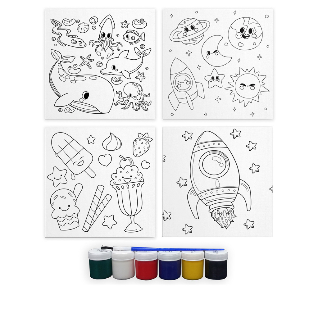 Tela Para Pintura Infantil Colorir Pintar Canvas Unicórnio com Tinta e  Pincel