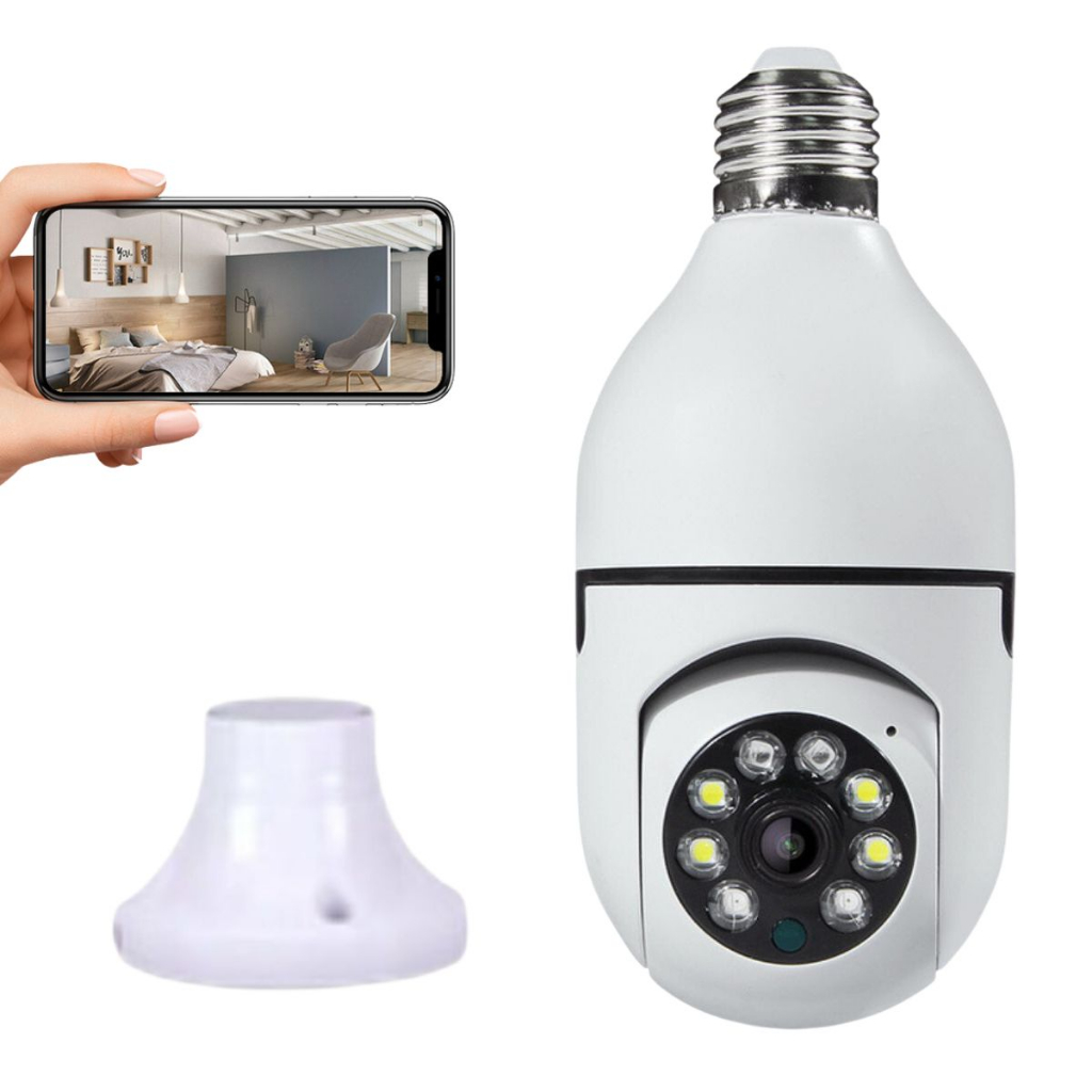 Câmera segurança wifi ip sem fio 360 com encaixe lampada bocal aplicativo yoosee ptz 1080p full HD visão noturna - bivolt