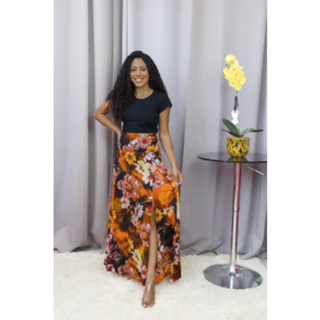 Saia Longa Moda Evangélica com Fenda, Modelo Básico e Elegante 51679.