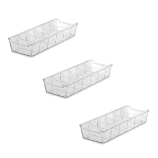 Kit 3 Organizadores Multiuso com DIVISORIAS para Gavetas, Armários, Geladeiras, Pote Acrílico Cristal e Fume
