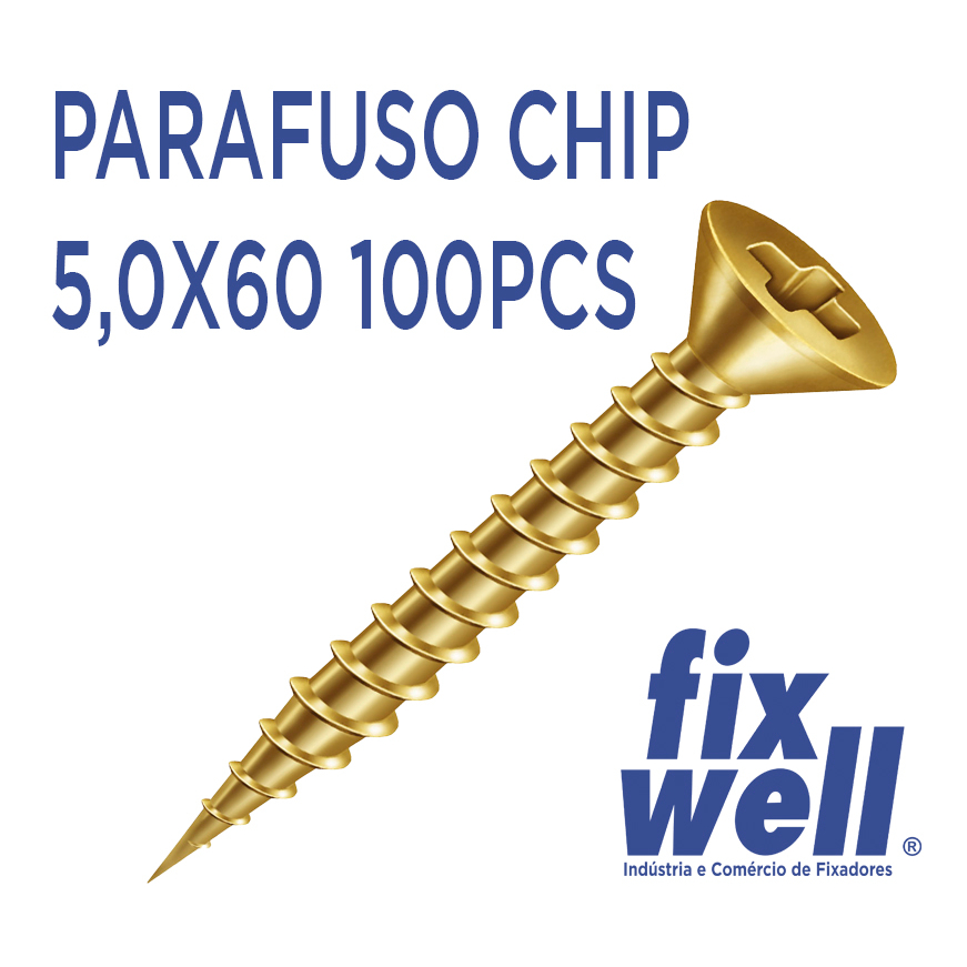 Parafuso Chip 5,0x60 Cabeça Chata Chave Phillips 100pçs