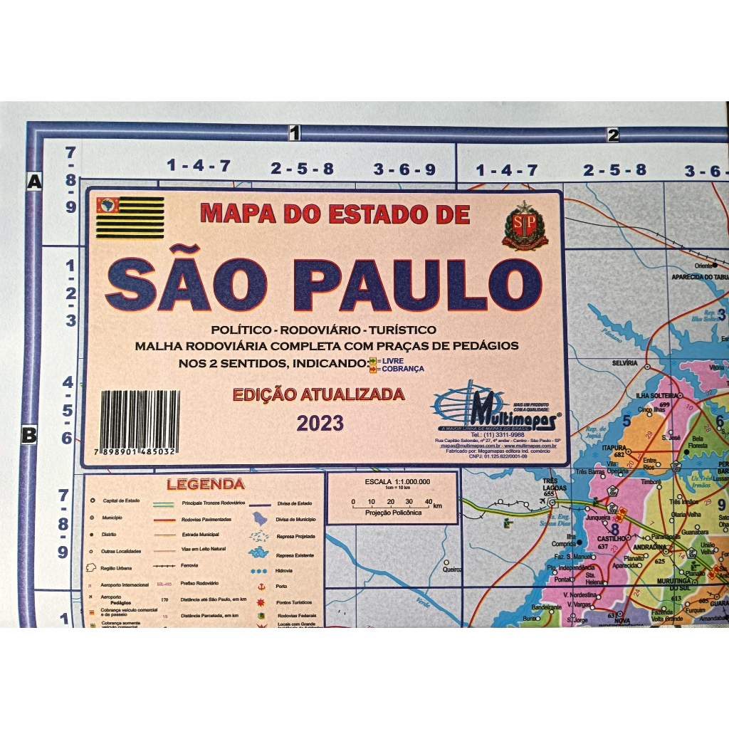 Mapa Do Estado De São Paulo - Político - Largura 117 Cm X Altura 89 Cm ...