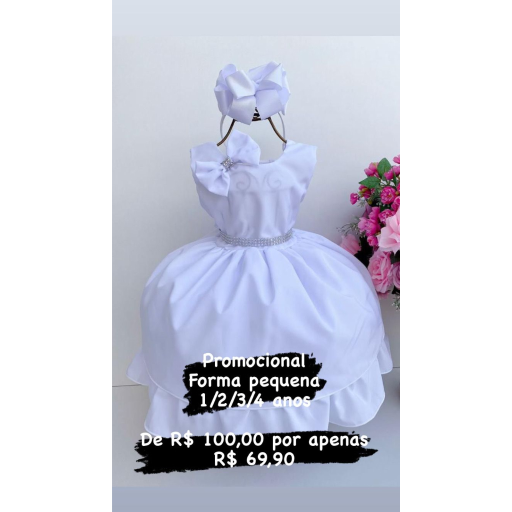 Vestido Branco Simples Básico Infantil Criança Dama Daminha Casual Dama de  Honra Batismo | Shopee Brasil