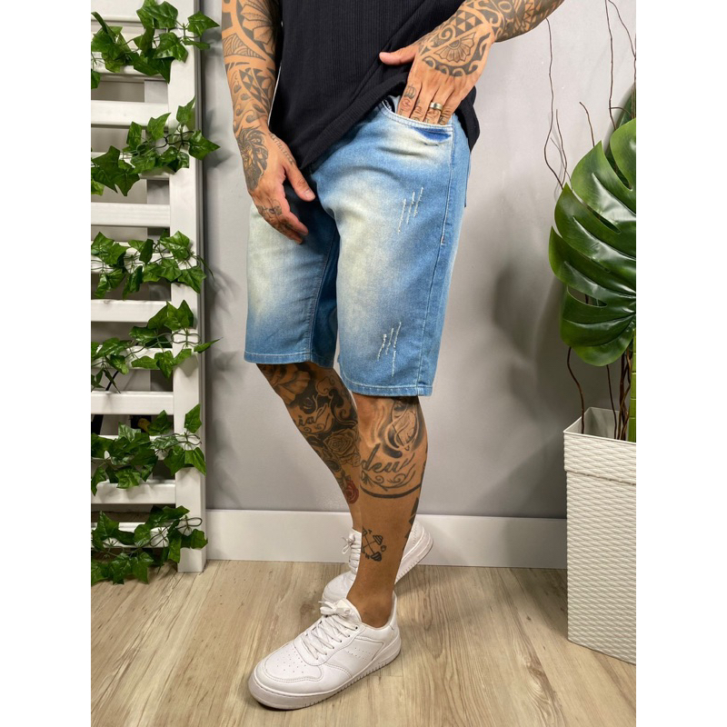 Bermuda Jeans Azul Com Lycra Elastano Promoção Envio Rápido