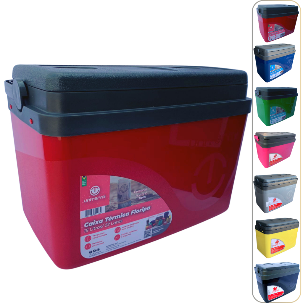 Caixa térmica Cooler 15L Alça Tampa bandeja Floripa Unitermi