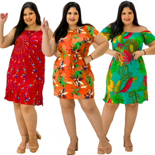 Vestido Plus Size Moda Ciganinha Camisão Viscose Liso e Estampado Modelos e Estampas Variadas
