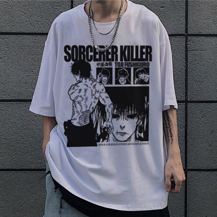 Camiseta Anime Branca JUJUTSU KAISEN Toji Fushiguro Kento Nanami SUKUNA