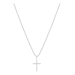 Colar corrente Veneziana 0,8 mm com pingente de cruz palito PRATA 925
