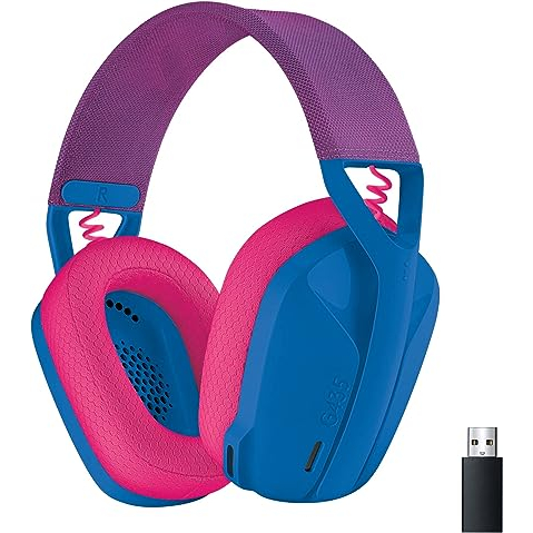 Fone de ouvido over-ear gamer sem fio Logitech G Series G435 azul e framboesa