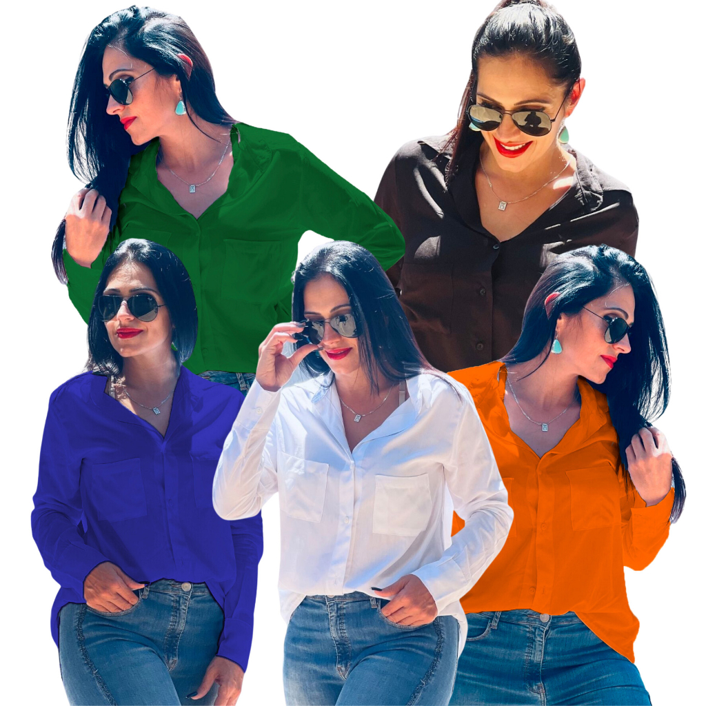 Camisa Feminina Manga Longa Camisete Com Decote Moda Verão Casual Elegante Básica