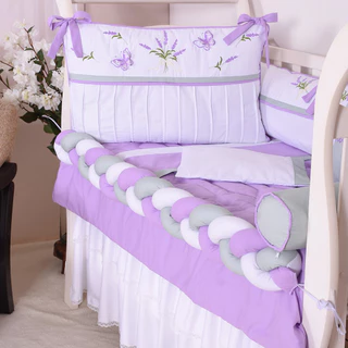 Kit Berço Trança Personalizado Jardim Encantado Branco/Verde/Lilás - 09 Peças