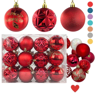 Kits Bolinhas de Natal Decoração Enfeites p/ Árvore Natalina Fosca Brilhante Globo Espelhado Texturizada 3D c/ Cordinha