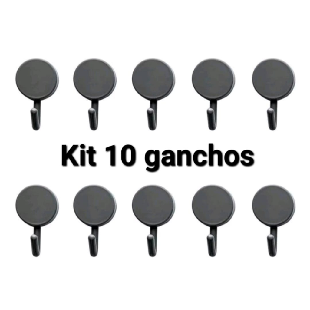 Kit 10 Ganchos Adesivos Organizador Multiuso Plástico Parede Preto