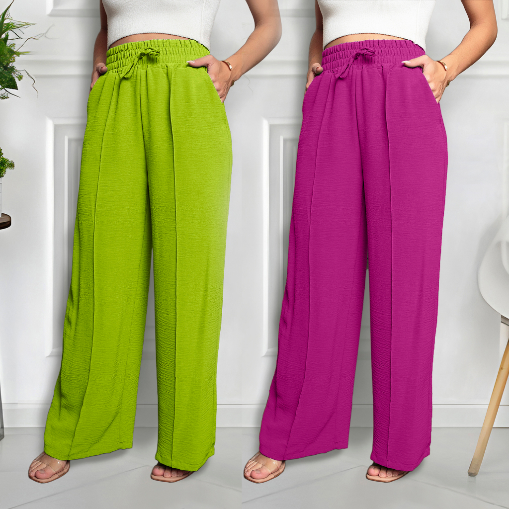 Calça Moletinho Pantalona Wide Leg Cintura Alta Feminina Roupa