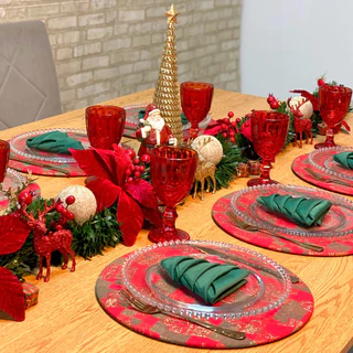 Kit Sousplat Com Guardanapos Natalino Mesa Posta de Natal