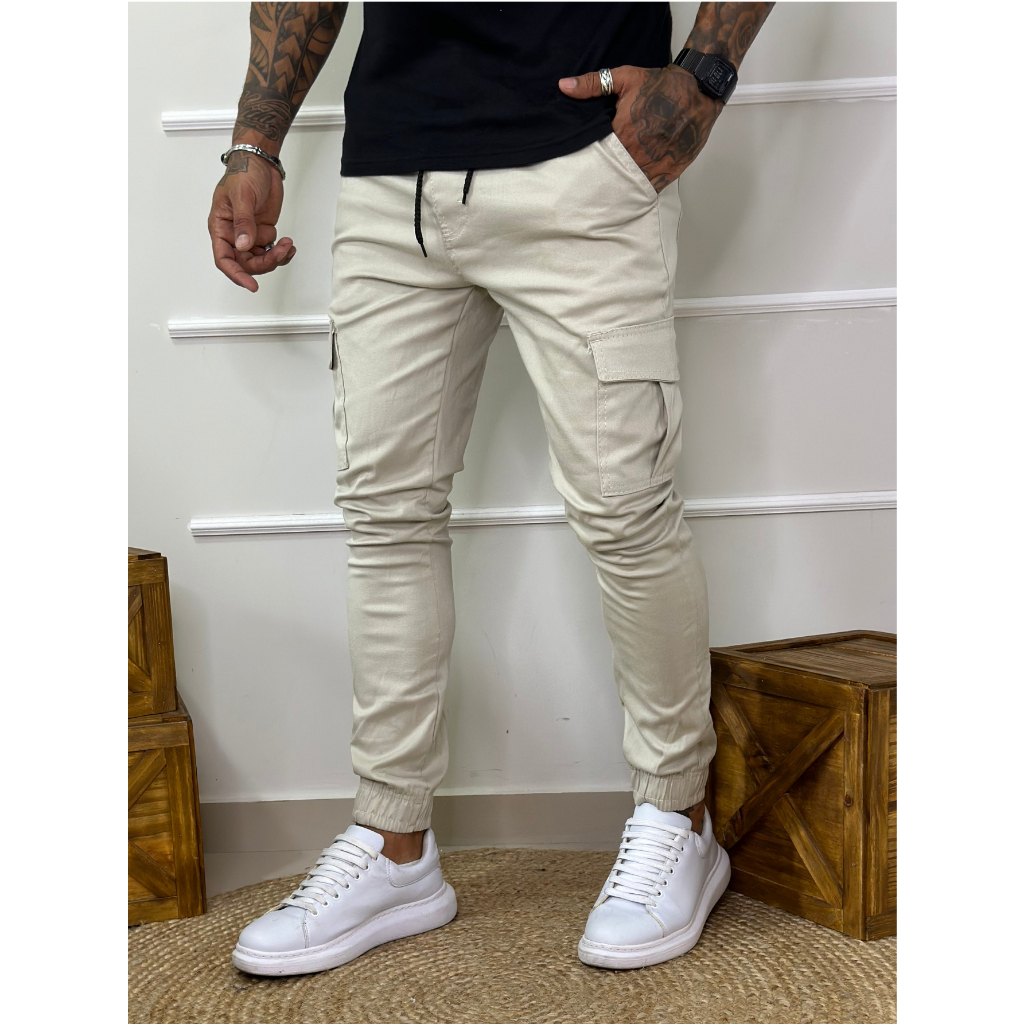 Calça best sale cargo brim