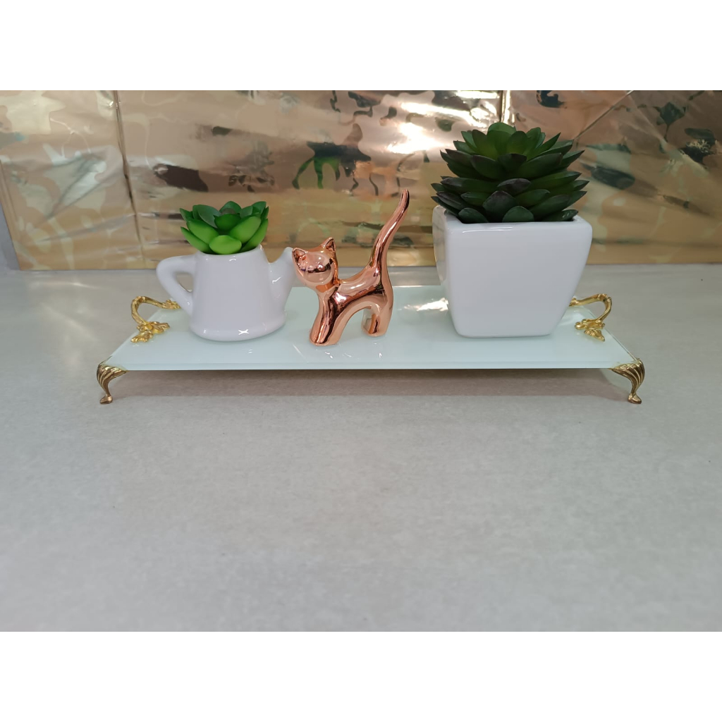 Bandeja Branca Lavabo 12x27cm Banheiro Sala Perfume Luxo