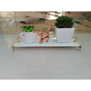 Bandeja Branca Lavabo 12x27cm Banheiro Sala Perfume Luxo