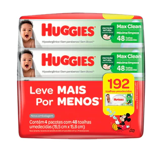 Kit 04 Lenços Umedecidos Huggies Max Clean 48 un (192 Unidades)