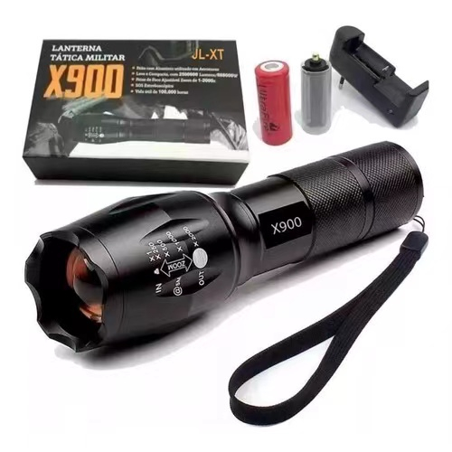 Lanterna Tática Militar X900 Profissional com Zoom Sinalizador Recarregável Luz Camping