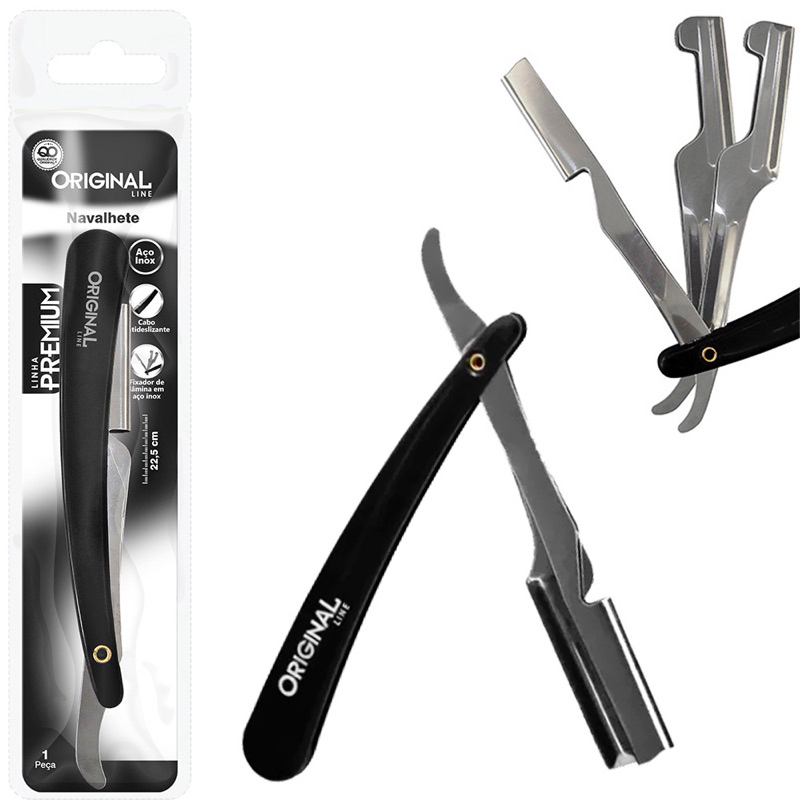 Navalha Navalhete Para Barbear com Suporte para Lâmina de Inox Cabo de Plástico 16cm Linha Premium